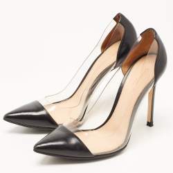 Pre Owned Gianvito Rossi Black Leather and PVC Plexi Pointed Toe Pumps Size 38
