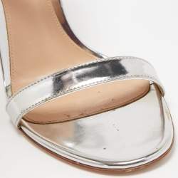 Pre Owned Gianvito Rossi Silver Leather Crystal Embellished Tennis Sandals Size 37