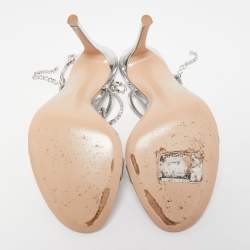 Pre Owned Gianvito Rossi Silver Leather Crystal Embellished Tennis Sandals Size 37