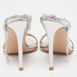 Pre Owned Gianvito Rossi Silver Leather Crystal Embellished Tennis Sandals Size 37