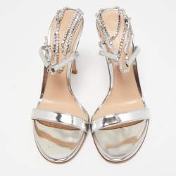 Pre Owned Gianvito Rossi Silver Leather Crystal Embellished Tennis Sandals Size 37