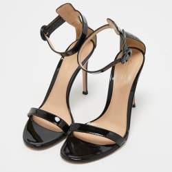 Pre Owned Gianvito Rossi Black Patent Leather Portofino Ankle Strap Sandals Size 36