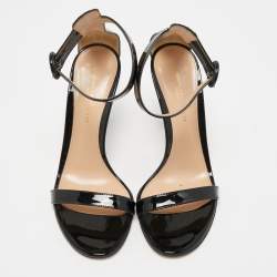 Pre Owned Gianvito Rossi Black Patent Leather Portofino Ankle Strap Sandals Size 36