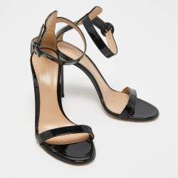 Pre Owned Gianvito Rossi Black Patent Leather Portofino Ankle Strap Sandals Size 36