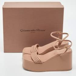 Pre Owned Gianvito Rossi Dusty Pink Leather Ankle Strap Platform Sandals Size 37