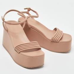 Pre Owned Gianvito Rossi Dusty Pink Leather Ankle Strap Platform Sandals Size 37