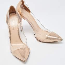 Gianvito Rossi Gold Leather, PVC Plexi Pumps Size 38