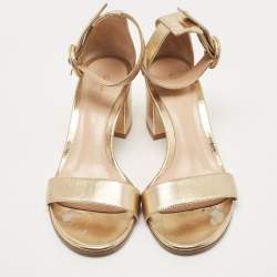 Pre Owned Gianvito Rossi Gold Leather Portofino Block Heel Sandals Size 35.5