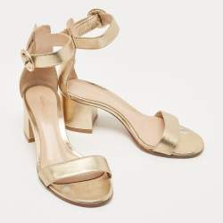 Pre Owned Gianvito Rossi Gold Leather Portofino Block Heel Sandals Size 35.5