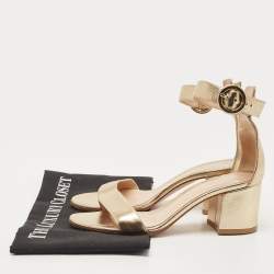Pre Owned Gianvito Rossi Gold Leather Portofino Block Heel Sandals Size 35.5