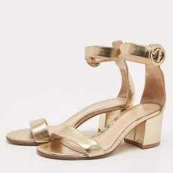 Pre Owned Gianvito Rossi Gold Leather Portofino Block Heel Sandals Size 35.5