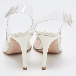 Pre Owned Gianvito Rossi Off White Patent Leather and PVC Plexi Slingback Pumps Size 36.5