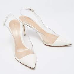 Pre Owned Gianvito Rossi Off White Patent Leather and PVC Plexi Slingback Pumps Size 36.5