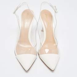 Pre Owned Gianvito Rossi Off White Patent Leather and PVC Plexi Slingback Pumps Size 36.5