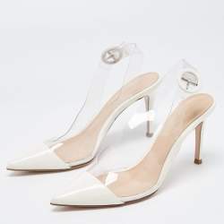 Pre Owned Gianvito Rossi Off White Patent Leather and PVC Plexi Slingback Pumps Size 36.5