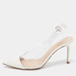 Pre Owned Gianvito Rossi Off White Patent Leather and PVC Plexi Slingback Pumps Size 36.5