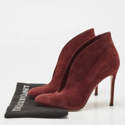 Pre Owned Gianvito Rossi Burgundy Suede Vamp Ankle Length Boots Size 38.5