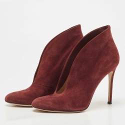 Pre Owned Gianvito Rossi Burgundy Suede Vamp Ankle Length Boots Size 38.5