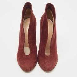 Pre Owned Gianvito Rossi Burgundy Suede Vamp Ankle Length Boots Size 38.5