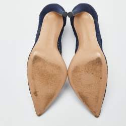 Pre Owned Gianvito Rossi Navy Blue Lace and Suede Pumps Size 36