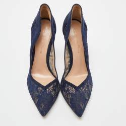 Pre Owned Gianvito Rossi Navy Blue Lace and Suede Pumps Size 36