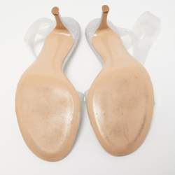 Pre Owned Gianvito Rossi Silver Glitter and PVC Metropolis Slingback Sandals Size 38