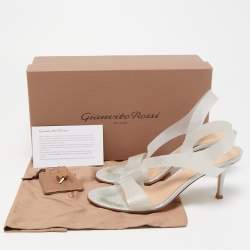 Pre Owned Gianvito Rossi Silver Glitter and PVC Metropolis Slingback Sandals Size 38