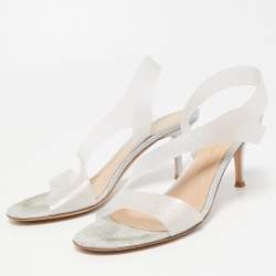 Pre Owned Gianvito Rossi Silver Glitter and PVC Metropolis Slingback Sandals Size 38