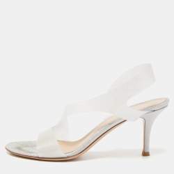 Pre Owned Gianvito Rossi Silver Glitter and PVC Metropolis Slingback Sandals Size 38