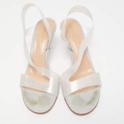 Pre Owned Gianvito Rossi Silver Glitter and PVC Metropolis Slingback Sandals Size 38