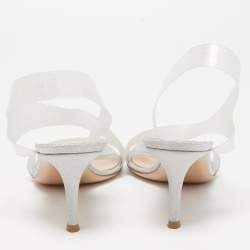 Pre Owned Gianvito Rossi Silver Glitter and PVC Metropolis Slingback Sandals Size 38