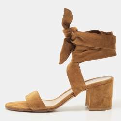 Pre Owned Gianvito Rossi Brown Suede Block Heel Ankle Strap Sandals Size 38.5
