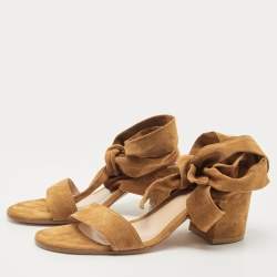 Pre Owned Gianvito Rossi Brown Suede Block Heel Ankle Strap Sandals Size 38.5