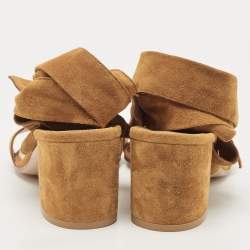 Pre Owned Gianvito Rossi Brown Suede Block Heel Ankle Strap Sandals Size 38.5