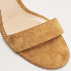 Pre Owned Gianvito Rossi Brown Suede Block Heel Ankle Strap Sandals Size 38.5