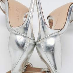 Pre Owned Gianvito Rossi Silver Foil Leather Portofino Ankle Strap Sandals Size 38