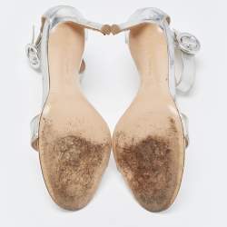 Pre Owned Gianvito Rossi Silver Foil Leather Portofino Ankle Strap Sandals Size 38