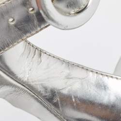 Pre Owned Gianvito Rossi Silver Foil Leather Portofino Ankle Strap Sandals Size 38