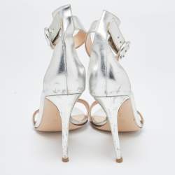 Pre Owned Gianvito Rossi Silver Foil Leather Portofino Ankle Strap Sandals Size 38