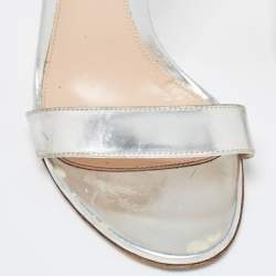 Pre Owned Gianvito Rossi Silver Foil Leather Portofino Ankle Strap Sandals Size 38