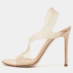 Pre Owned Gianvito Rossi Beige PVC and Patent Metropolis Ankle Strap Sandals Size 37