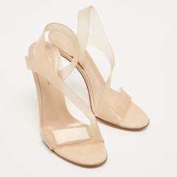 Pre Owned Gianvito Rossi Beige PVC and Patent Metropolis Ankle Strap Sandals Size 37