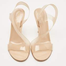 Pre Owned Gianvito Rossi Beige PVC and Patent Metropolis Ankle Strap Sandals Size 37