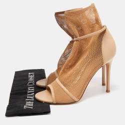 Pre Owned Gianvito Rossi Beige Mesh and Leather Peep Toe Ankle Boots Size 38