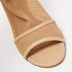 Pre Owned Gianvito Rossi Beige Mesh and Leather Peep Toe Ankle Boots Size 38
