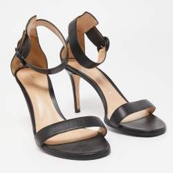 Pre Owned Gianvito Rossi Black Leather Portofino Ankle Strap  Sandals Size 40