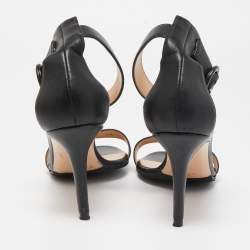 Pre Owned Gianvito Rossi Black Leather Portofino Ankle Strap  Sandals Size 40