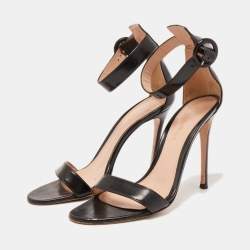 Pre Owned Gianvito Rossi Black Leather Portofino Ankle Strap Sandals Size 38