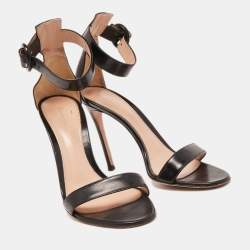 Pre Owned Gianvito Rossi Black Leather Portofino Ankle Strap Sandals Size 38