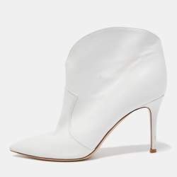 Pre Owned Gianvito Rossi White Leather V-neck Pointed Toe Booties Size 38.5